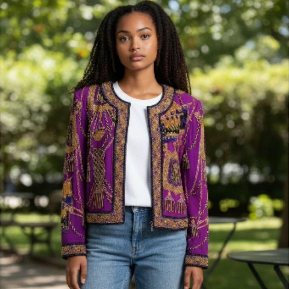 Vintage Purple & Gold Beaded Jacket | Regal Baroque-Inspired Design | Circa 1980
